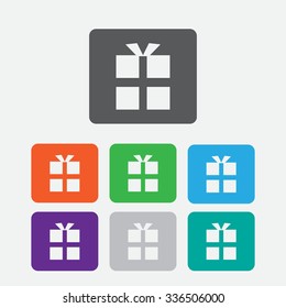 vector gift box icon. Round color square buttons