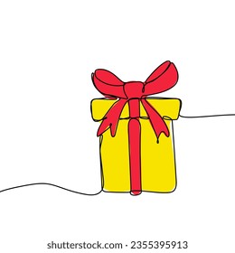 Icono de caja de regalo de vectores en estilo de esbozo. Cinta envuelta con la mano actual dibujada en una línea continua.