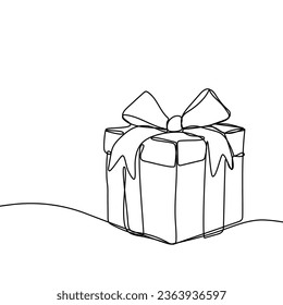 Vector gift box icon in sketch style. Ribbon wrapped present hand drawn in one continuous line.