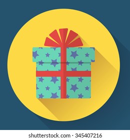Vector gift box icon with stars. Flat style