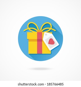 Vector Gift Box and Label with Heart Shape Icon