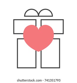 Vector Gift Box and Label with Heart Shape Icon