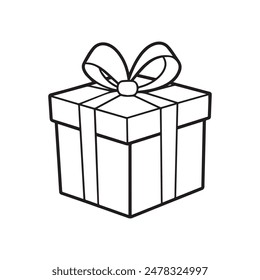 vector gift box line art on white background