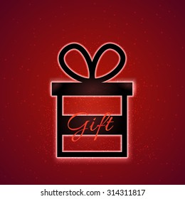 Vector gift box with magic sparkle and caption "Gift" on red background