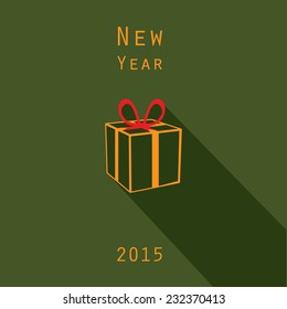 Vector gift box on the green background. Long Shadows.