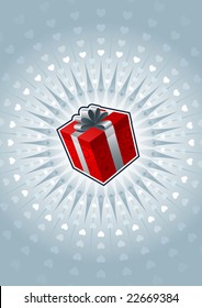 caja de regalo vectorial sobre fondo en forma de corazón
