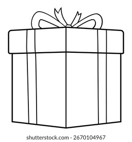 Vector gift box in outline style. Flat illustration on a white background.