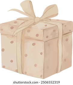Vector, gift box, present, ribbon, polka dot box, pink box, festive, Watercolor illustration, Greeting cards, invitation, party, baby shower, birthday, event, holiday, wedding card, printable.