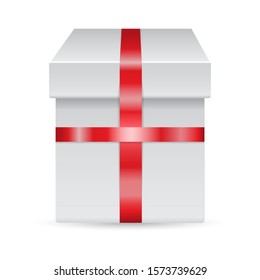 Vector gift box with red ribbon isolated on white background. Realistic illustration.