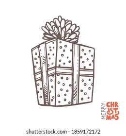 Vector gift box with ribbon in sketch hand drawn style, doodle illustration
