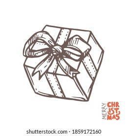 Vector gift box in sketch hand drawn style, doodle illustration