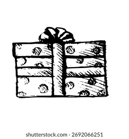 Ilustração de esboço de caixa de presente de vetor isolada. Apresentar o ícone desenhado à mão da caixa no fundo transparente.