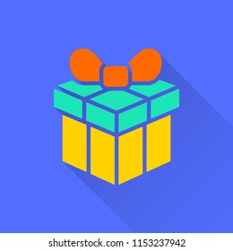Vector gift box surprise icon. Illustration isolated on blue background for graphic and web design.