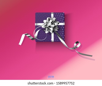 Vector Gift box. Top view. Decoration element for the holidays on purple Background.