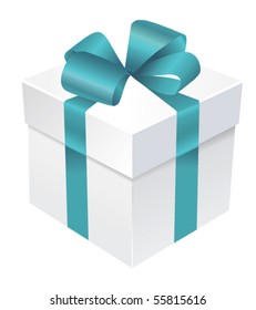 Vector gift box with turquoise ribbon and bow