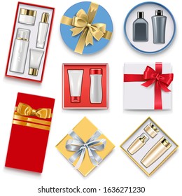 Vector Gift Boxes with Cosmetics isolated on white background