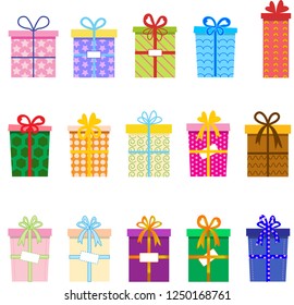 Vector gift boxes decorated with ribbons and bows for the new year.