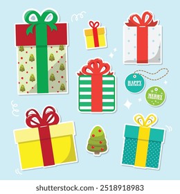 vector of  gift boxes in various colors and sizes in Christmas and winter vector clip art set