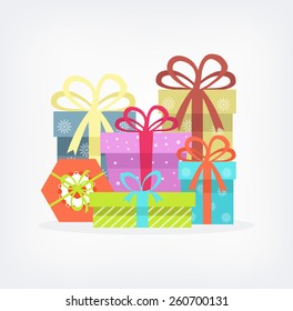 Vector gift boxes. Vintage vector illustration.