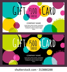 Vector gift card, abstract watercolor blots, stains, splashes background. Trendy colorful pattern. Concept for boutique, fashion shop, voucher, business template, beauty salon, flyer, banner design.