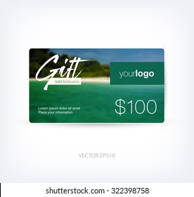 Vector gift card design template with blurred photographic background