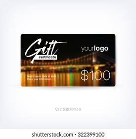 Vector gift card design template with blurred photographic background