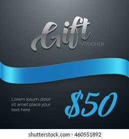 Vector gift card design template with silky ribbon