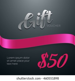 Vector gift card design template with silky ribbon