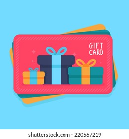 Vector Gift Card In Flat Style - Shopping Certificate With Present Icons