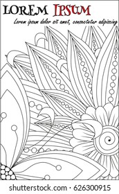 Vector gift card. Hand drawn elements for adult coloring book. Good for art therapy and zentangle-style meditation.