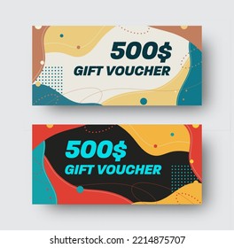 Plantilla de tarjeta de regalo vectorial con diseño colorido abstracto. Certificados blancos y negros, tarjetas de descuento para ventas.