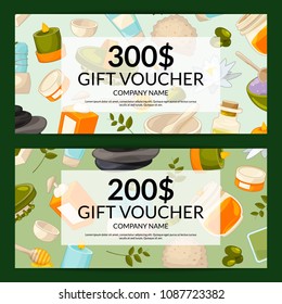 Vector gift card templates with beauty and spa elements