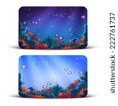 Vector Gift Card with underwater cave on background.