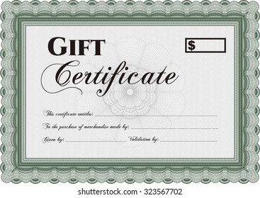 Certificado de regalo de vectores. Diseño artístico. Con patrón de guilloche y fondo. Ilustración vectorial.