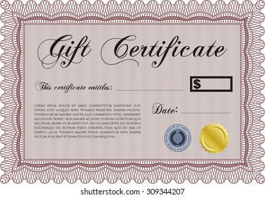 Vector Gift Certificate. Border, frame.Artistry design. With quality background. 