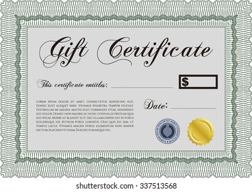 Vector Gift Certificate. Cordial design. With great quality guilloche pattern. Detailed.