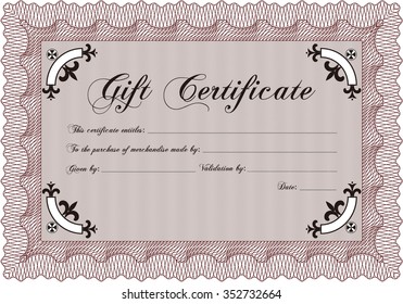 Vector Gift Certificate. Cordial design. With complex background. Border, frame.