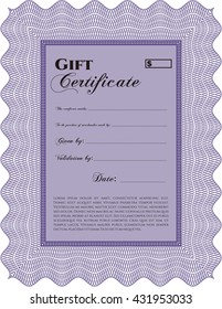 Vector Gift Certificate. Customizable, Easy to edit and change colors. Complex background. Lovely design. 