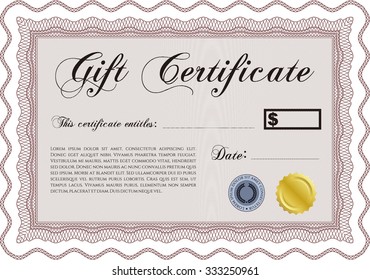Vector Gift Certificate. Excellent complex design. Detailed.With linear background. 