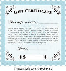 Certificado de regalo de vectores. Excelente diseño. Personalizable, fácil de editar y cambiar los colores. Fondo complejo. 