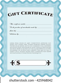 Vector Gift Certificate. Excellent design. Customizable, Easy to edit and change colors. With complex background. 