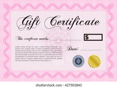 Certificado de regalo de vectores. Excelente diseño. Fondo complejo. Personalizable, fácil de editar y cambiar los colores. 