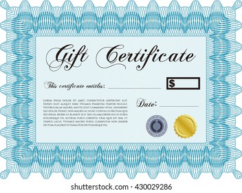 Vector Gift Certificate. Excellent design. Customizable, Easy to edit and change colors. With complex background. 