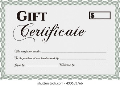 Vector Gift Certificate. Excellent design. Customizable, Easy to edit and change colors. With complex background. 