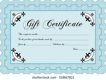 Vector Gift Certificate. With great quality guilloche pattern. Border, frame.Lovely design. 