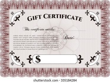 Certificado de regalo de vectores. Con un patrón de guilloche de gran calidad. Detallado.Diseño retro. 