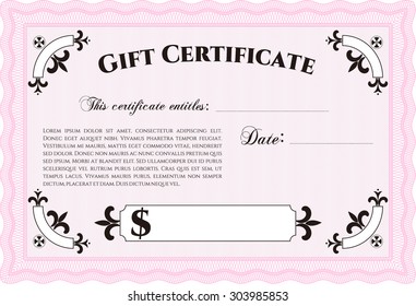 Vector Gift Certificate. With quality background. Vector illustration.Sophisticated design. 