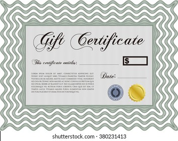 Vector Gift Certificate template. Artistry design. Vector illustration. With complex linear background. 