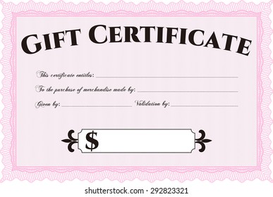 Vector Gift Certificate template. Border, frame.Cordial design. With background. 