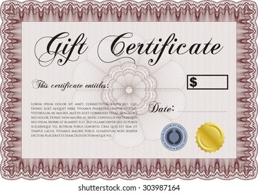 Vector Gift Certificate template. With complex linear background. Customizable, Easy to edit and change colors.Elegant design. 
